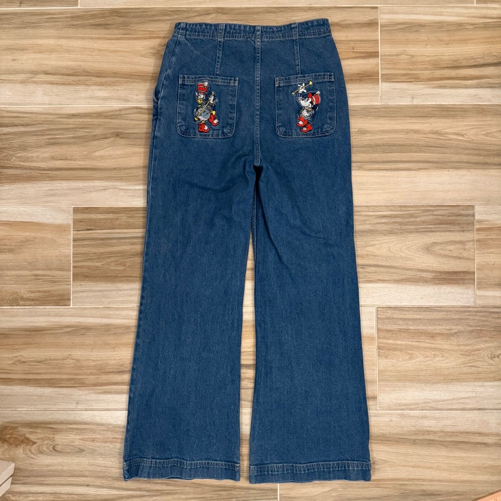 Disney Macys Mickey Donald Duck Sailor Wide Leg Denim Jeans Blue Womens 10